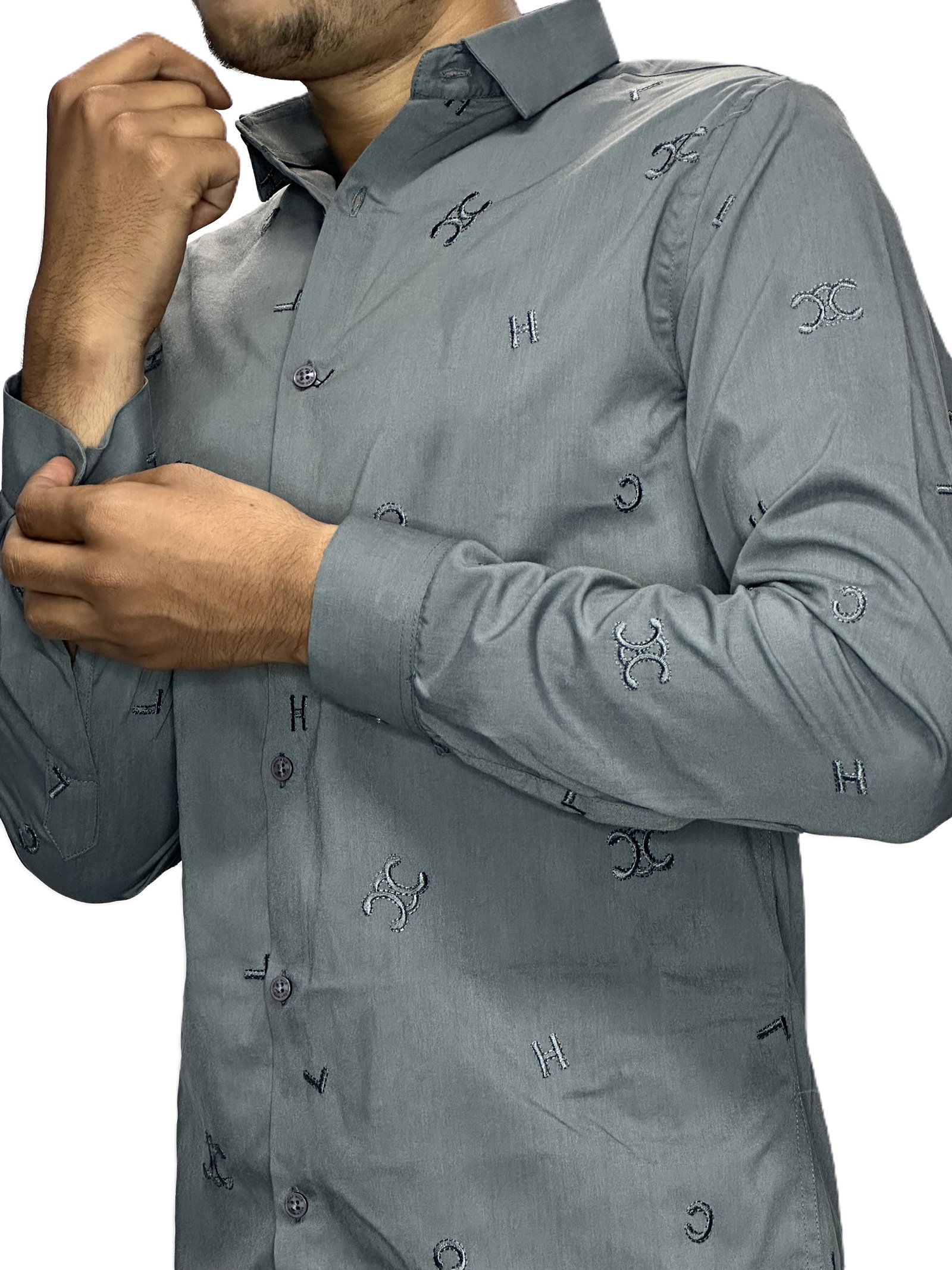 Grey Embroidery printed casual shirt 